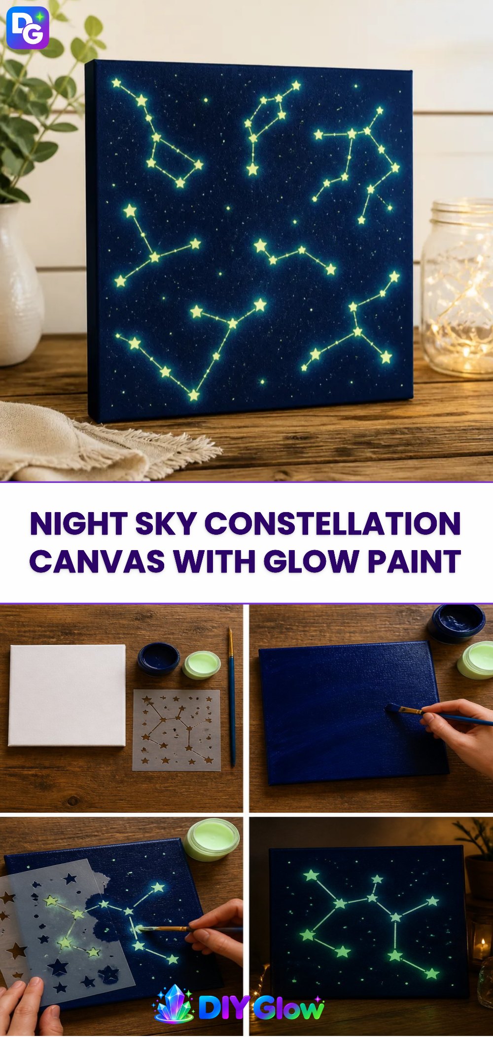 Night Sky Constellation Canvas with Glow Paint