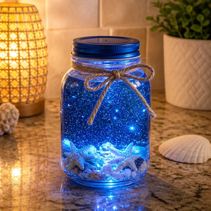 Ocean Glow Jar Light - LED seaside decor for a serene atmosphere