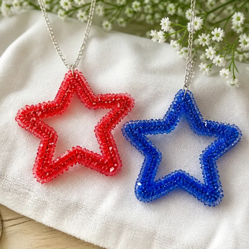 A beautiful Patriotic Crystal Star decoration for festive celebrations.