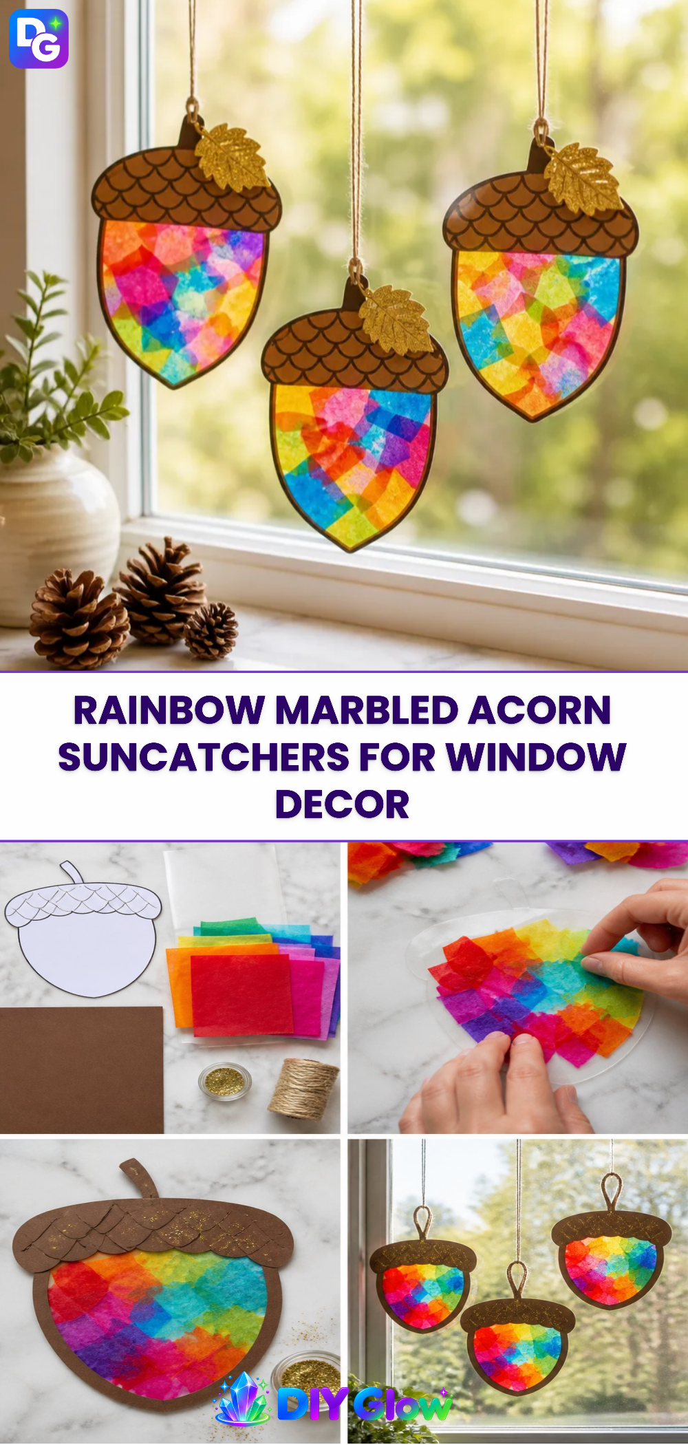Rainbow Marbled Acorn Suncatchers for Window Decor