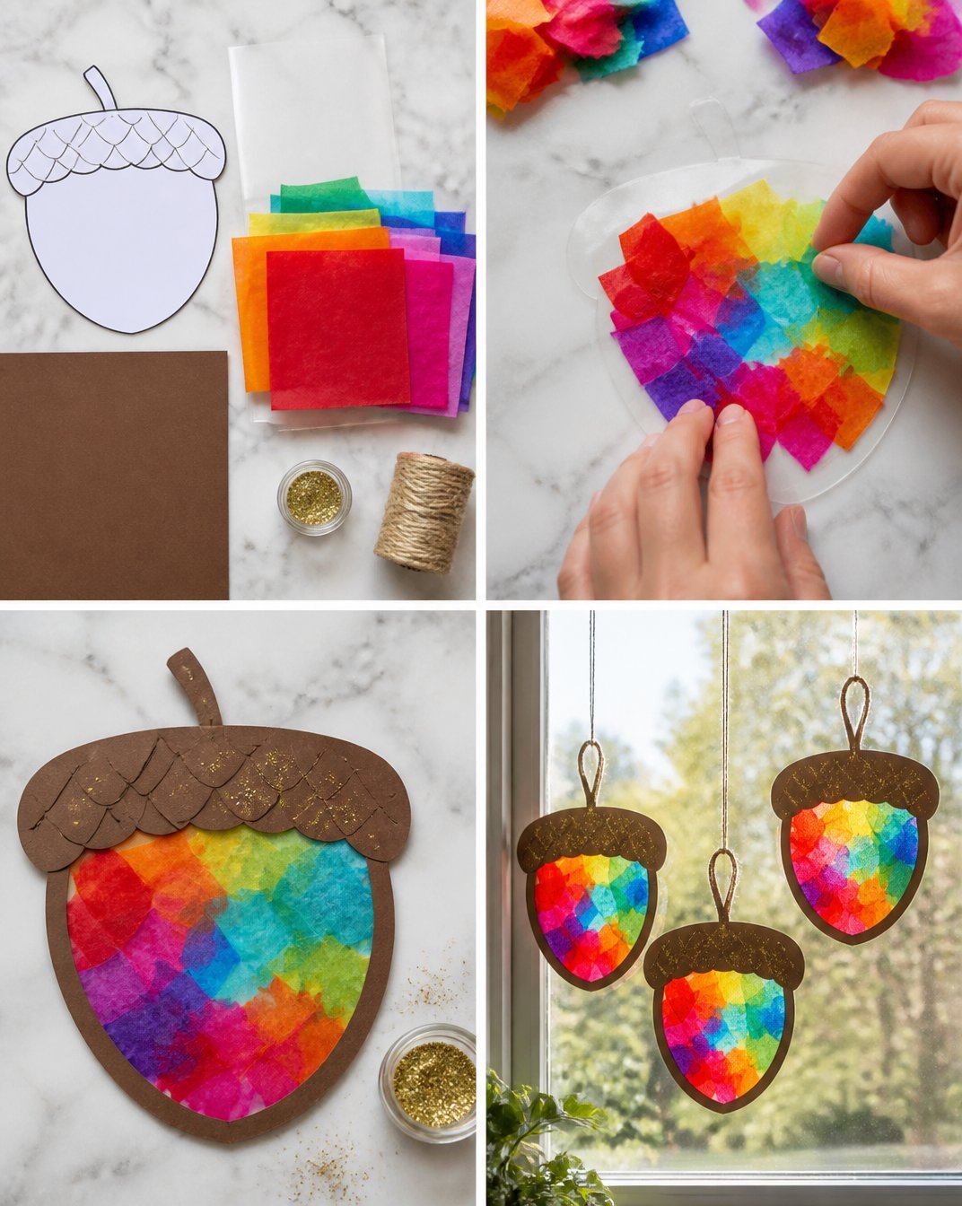 Rainbow Marbled Acorn Suncatchers for Window Decor