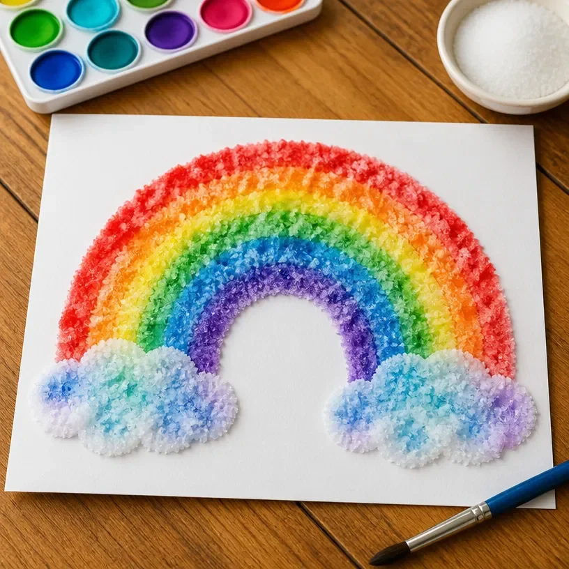 Colorful Rainbow Salt Painting showcasing vibrant layers of salt art