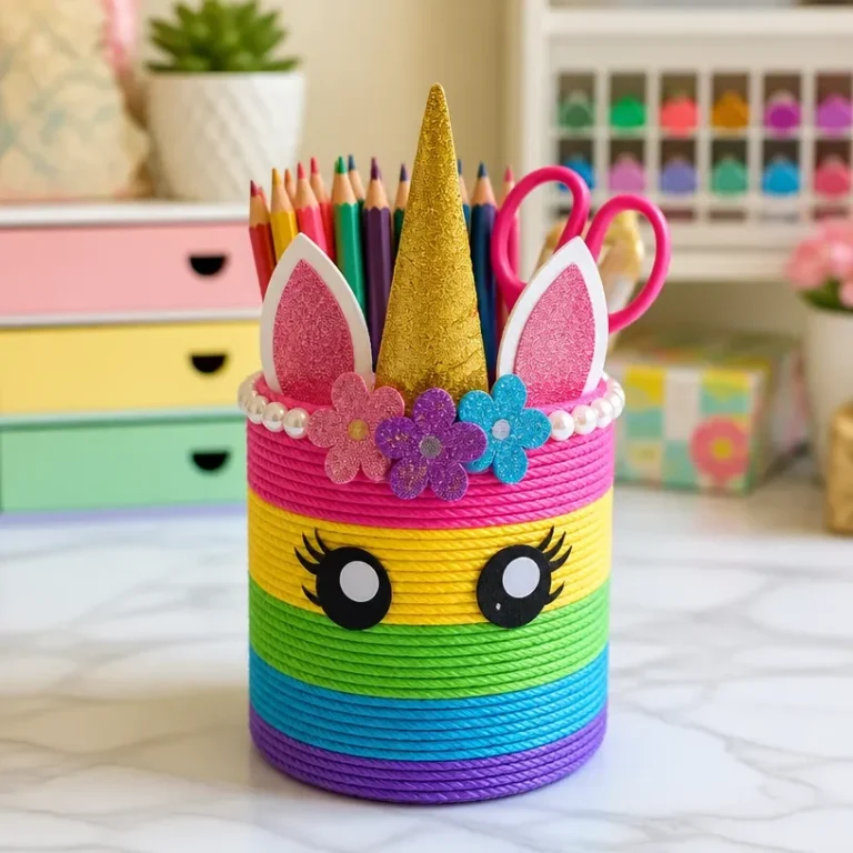 Rainbow Unicorn Pencil Jar for Desk Organization