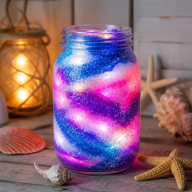 Summer Galaxy Jar featuring vibrant rainbow glitter swirls